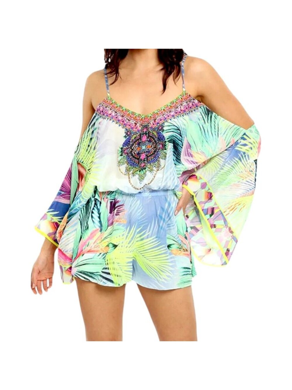 CAMILLA What’s Your Vice Silk Playsuit XS Drop Shoulder Embellished Romper